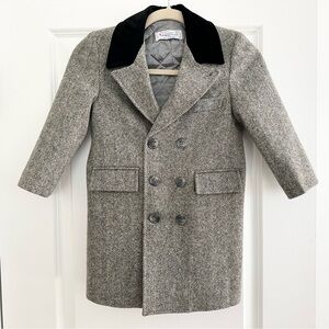 Girls Vintage Imp Originals Grey Wool Tweed Double Breasted Pea Coat - Velvet